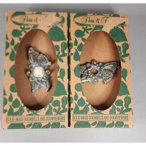 Flora and Fauna Solid Brass Doorbell Button And Viewer Patina Butterfly Set New